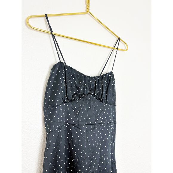Zara Black Polka Dot Satin Corset Midi Dress Size Medium Minimalist Cocktail - Picture 7 of 14